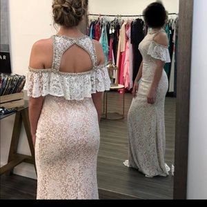 White, (more of a winter white) lace formal gown